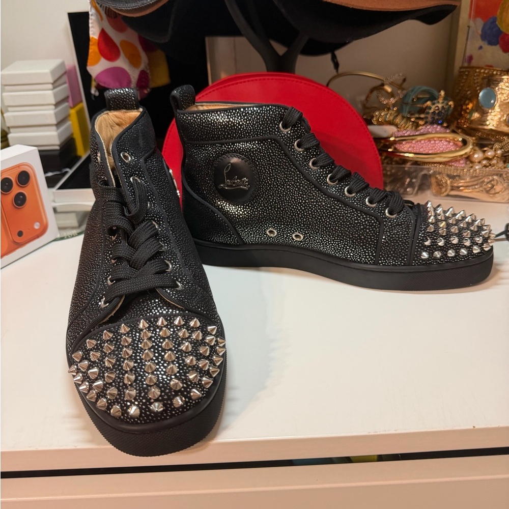 Christian Louboutin Black and Silver Spiked Sneakers